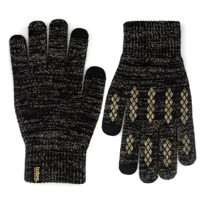 totes toasties® Ladies Brushed Knitted SmarTouch Gloves Black Sparkle Extra Image 3